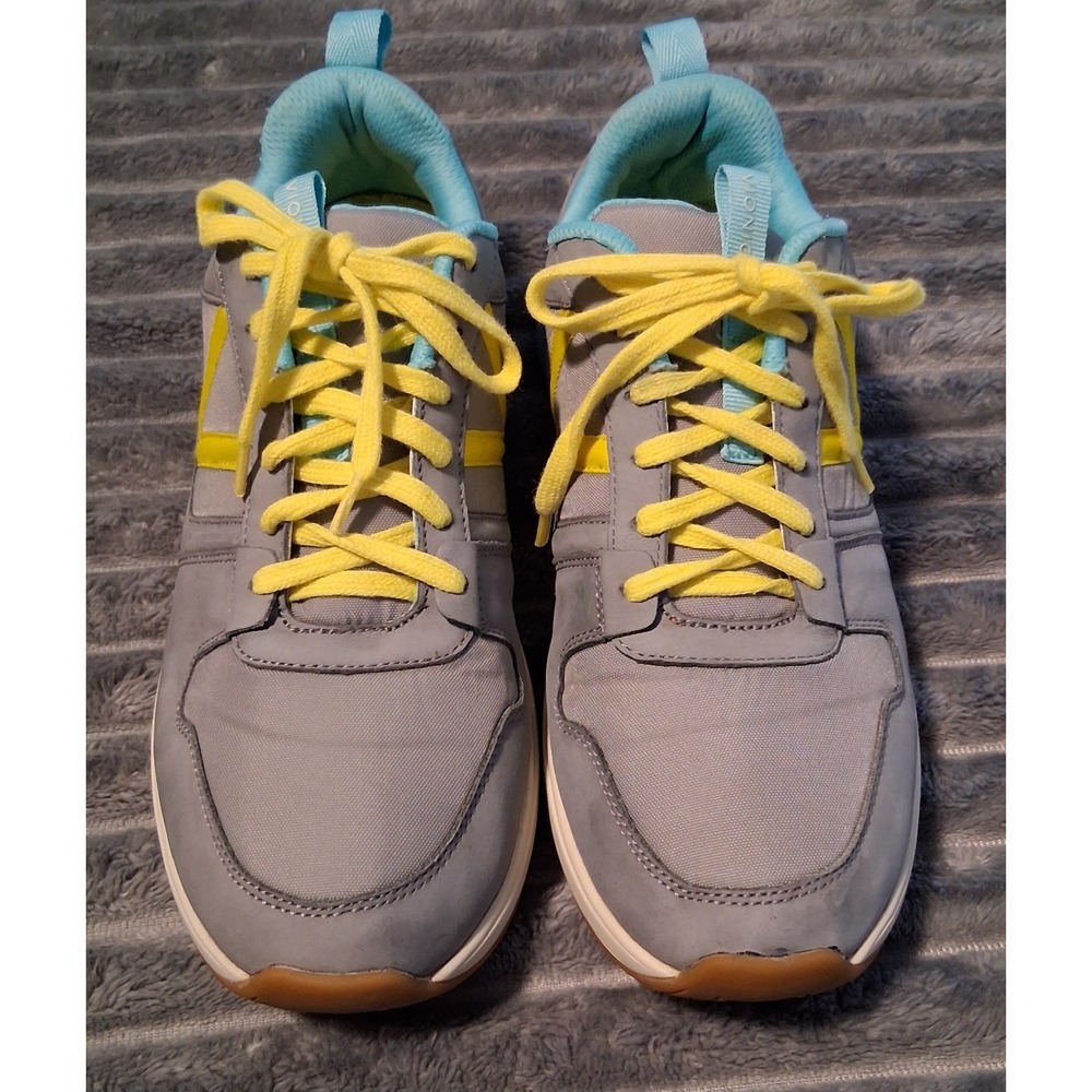 Women's 9 M Vionic Rechelle Gray Yellow Turquoise Sneakers Shoes Lace-Up